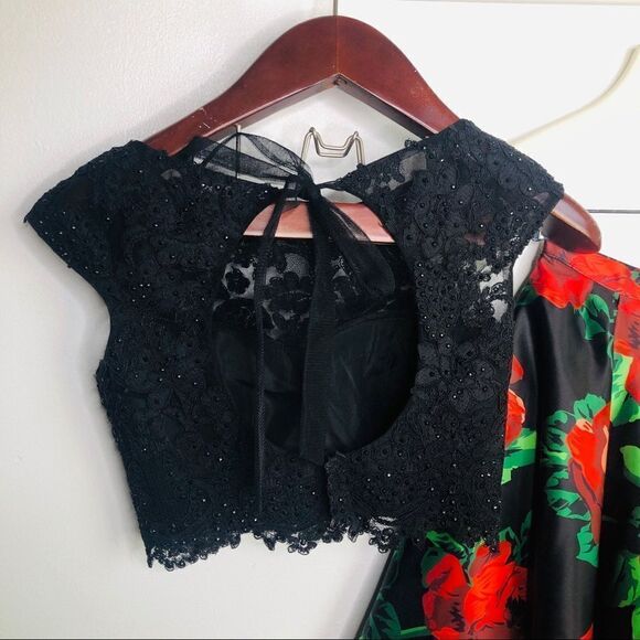 Sherri Hill 2 Piece Rose Print Dress Style 50603 0 Party Pageant Dance Floral - Picture 5 of 11